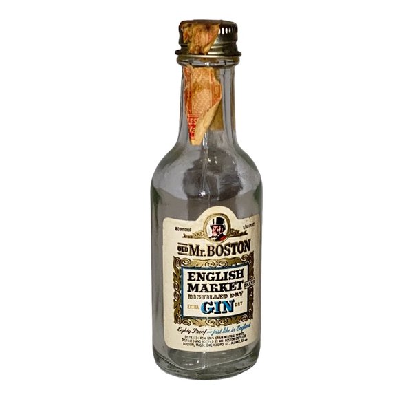 Vintage 1960s Empty Mr. Boston English Market Gin Mini Bar Plane Glass Bottle - Picture 5 of 5